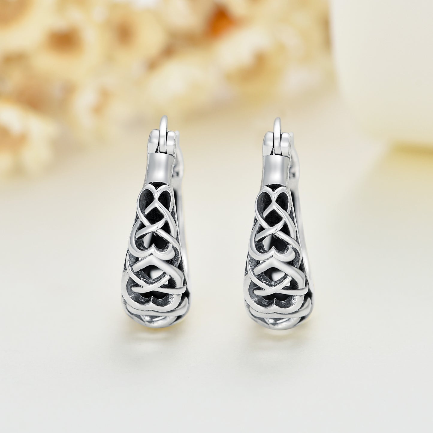 925 Sterling Silver Celtic Knot Vintage Hoop Earrings a56c42-cf