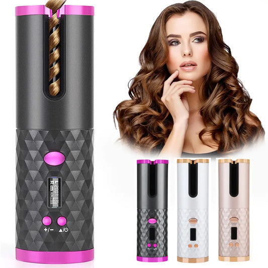Rechargeable Automatic Hair Curler Women Portable Hair Curling Iron LCD Display Ceramic Curly Rotating Curling Wave Styer - www.dukai.shop